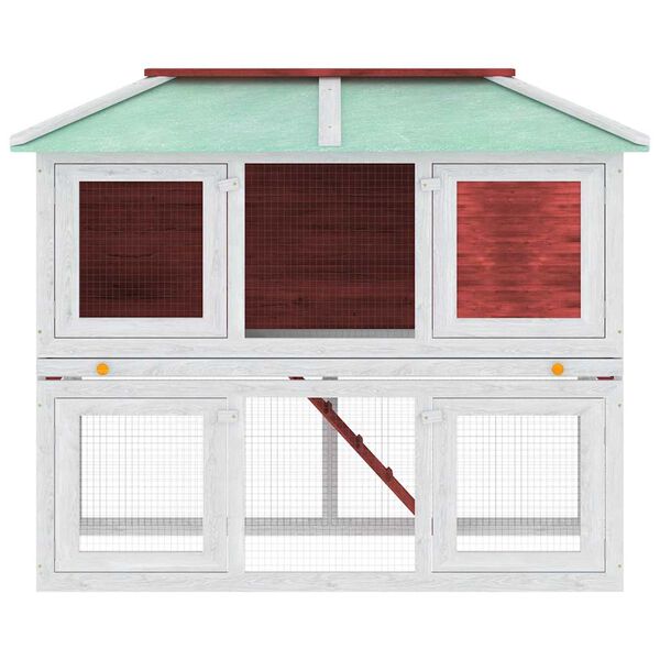 vidaXL Dýrabúr Tveggja Hæða Kanínukofi Rauður Viður