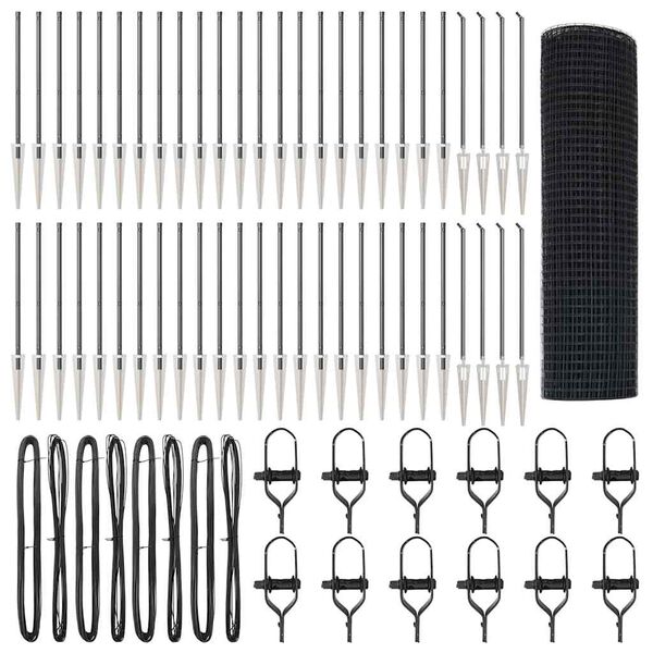 vidaXL Gir&eth;ingarp&oacute;stur Gr&aacute;r 100 x 0,6 m (25 x 25 mm net) St&aacute;l og PVC