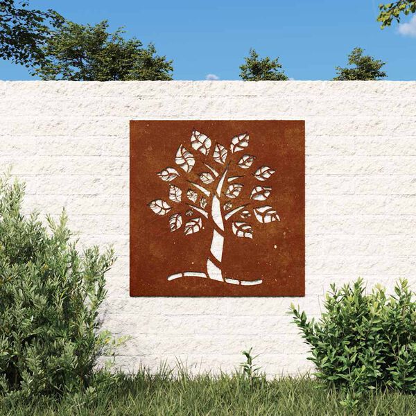 vidaXL Veggskreyting &iacute; Gar&eth;inn 55x55 cm Corten-st&aacute;l Tr&eacute;h&ouml;nnun