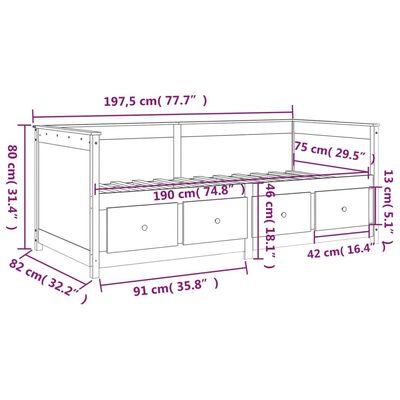 vidaXL Svefnsófi án Dýnu 75x190 cm Gegnheil Fura