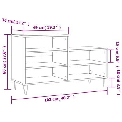 vidaXL Skóskápur Háglans Hvítur 102x36x60 cm Samsettur Viður