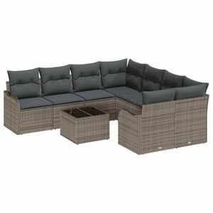 vidaXL Gar&eth;s&oacute;fa sett me&eth; p&uacute;&eth;i me&eth; geymslu 9 pcs Gr&aacute;r p&oacute;l&yacute;rattan
