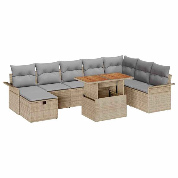 vidaXL Gar&eth;s&oacute;fa sett 9 pcs Drapplita&eth;ur p&oacute;l&yacute;rattan