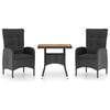 vidaXL 3 stykki gar&eth;bor&eth;stofusett Poly Rattan og Acacia Wood Black