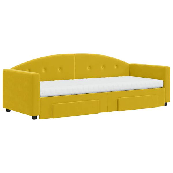 vidaXL Svefns&oacute;fi me&eth; Hj&oacute;lapl&ouml;tu og Sk&uacute;ffum Gulur 80x200 cm Flauel