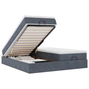 vidaXL Ottoman r&uacute;mgrind me&eth; d&yacute;num d&ouml;kkgr&aacute; 160x200cm flauel