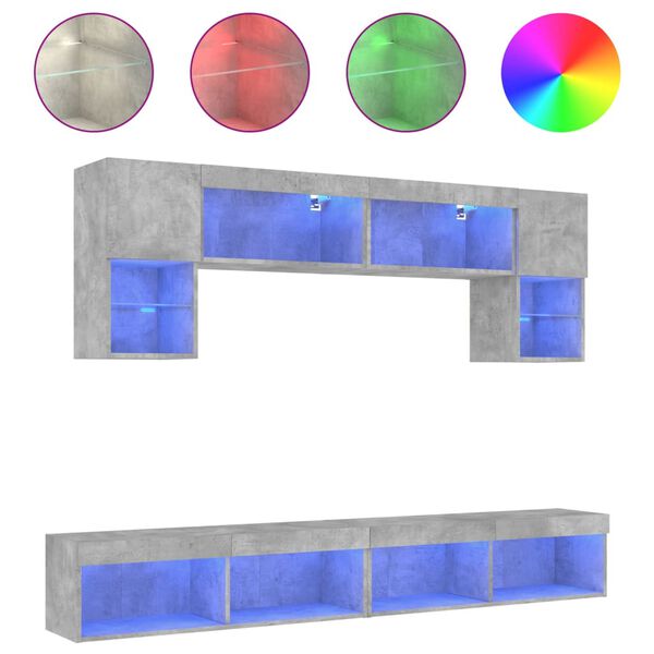 vidaXL 6 hluta Veggsj&oacute;nvarpseiningar m/ LED Steypugr&aacute;r Samsettur Vi&eth;ur