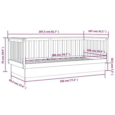 vidaXL Svefnsófi án Dýnu Hvít 100x200 cm Gegnheil Fura