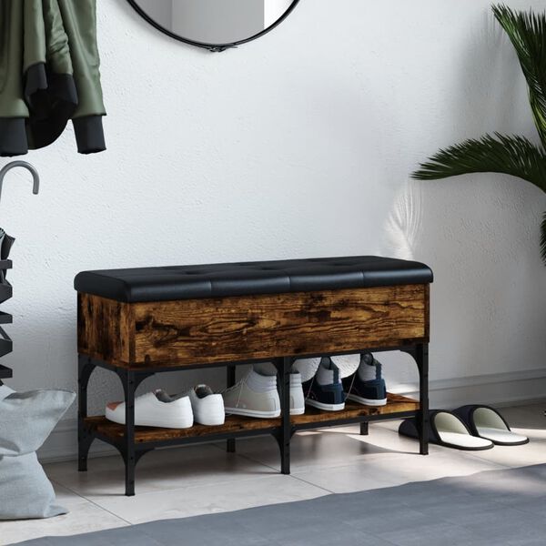 vidaXL Sk&oacute;bekkur Reyklitu&eth; Eik 82x32x45 cm Samsettur Vi&eth;ur