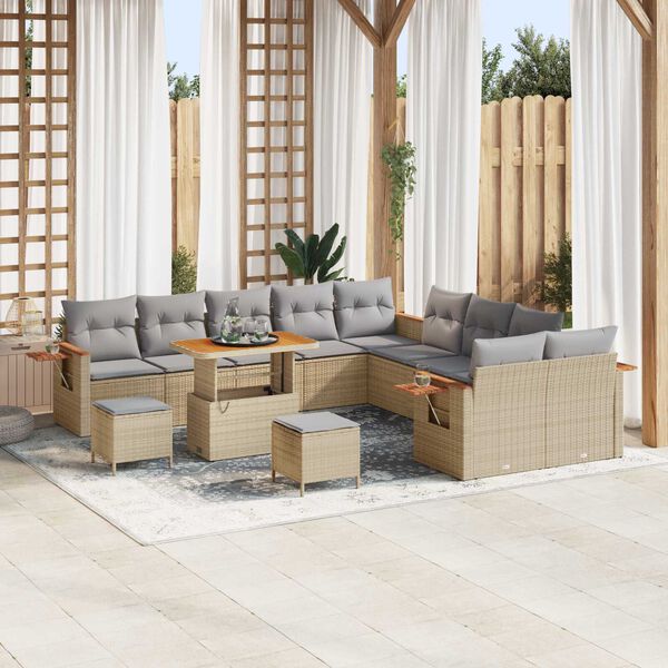 vidaXL Gar&eth;s&oacute;fa sett me&eth; p&uacute;&eth;i 17 pcs Beige og lj&oacute;sgr&aacute;r p&oacute;l&yacute;rattan