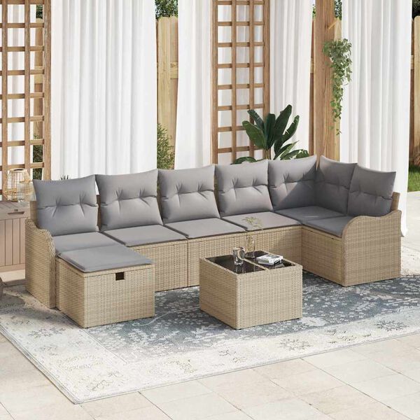 vidaXL Gar&eth;s&oacute;fa sett me&eth; p&uacute;&eth;i 8 pcs Drapplita&eth;ur Poly rattan
