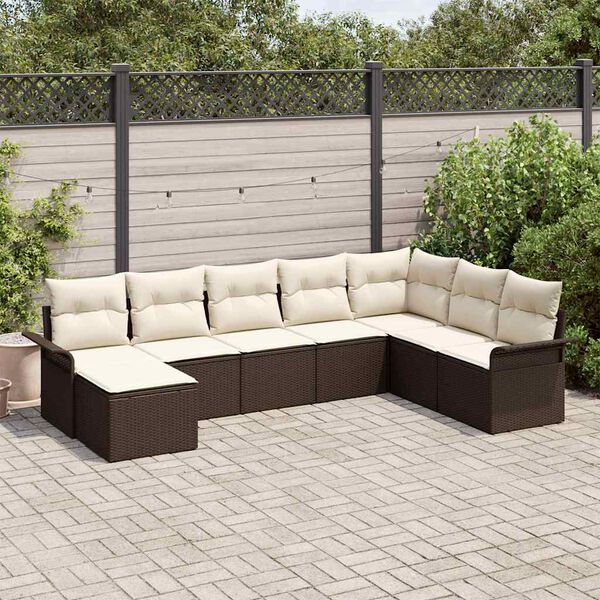 vidaXL Gar&eth;s&oacute;fa sett me&eth; p&uacute;&eth;i me&eth; geymslu 8 pcs Br&uacute;nn Poly rattan