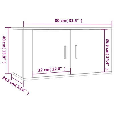 vidaXL Veggfestir Sjónvarpsskápar 3 stk. Reyklituð Eik 80x34,5x40 cm