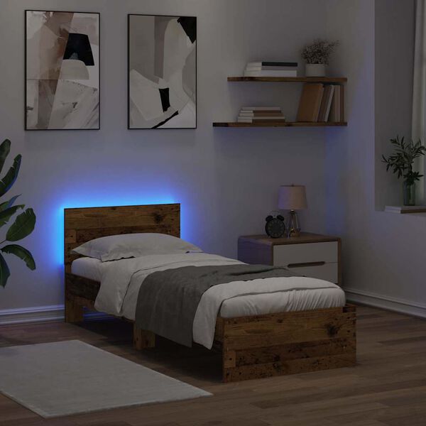 vidaXL Ramsvík með höfuðgafl Gamall viður 75 x 190 cm Samsettur viður