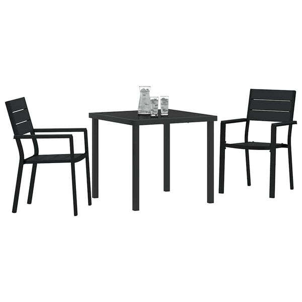 vidaXL Gar&eth;ur bor&eth;sett 3 pcs Svartur Dufth&uacute;&eth;a&eth; st&aacute;l