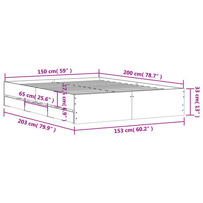 vidaXL Rúmgrind með Skúffum án Dýnu Gráir Sonoma Eik 150x200 cm