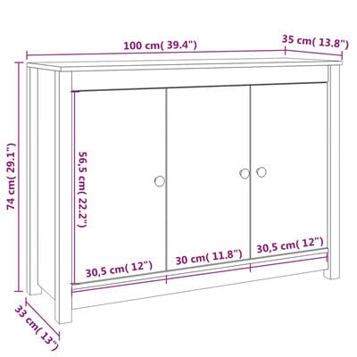 vidaXL Skenkur 100x35x74 cm Gegnheil Fura