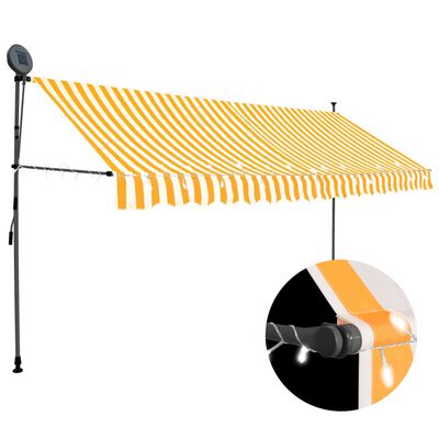 vidaXL Handvirk Útdraganleg Markísa með LED 350 cm Hvít og Appelsínugul