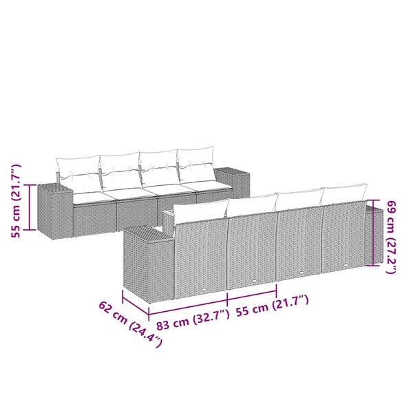 vidaXL 9 Stk. Gar&eth;h&uacute;sgagnasett me&eth; Sessum P&oacute;l&yacute;rattan Svart