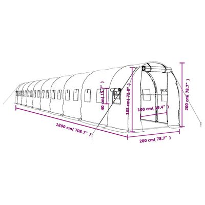 vidaXL Gróðurhús með Stálgrind Hvítt 36 m² 18x2x2 m