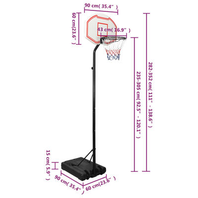 vidaXL körfuboltastandur Hvítur 282-352 cm Pólýeten