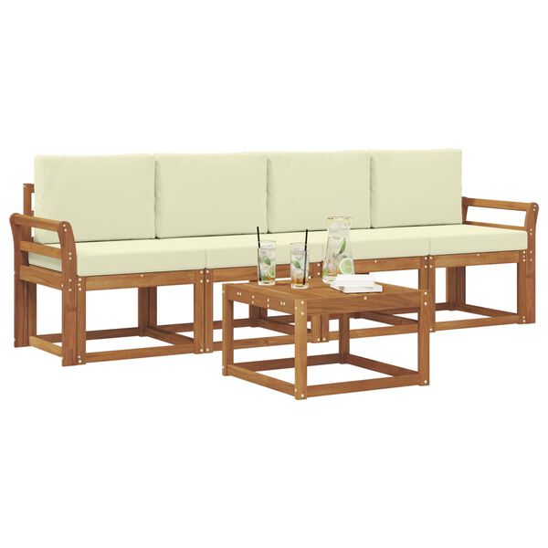 vidaXL &Uacute;ti s&oacute;fasett me&eth; p&uacute;&eth;i 5 pcs N&aacute;tt&uacute;rulegt og Krem Hrein akas&iacute;utr&eacute;