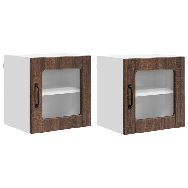 vidaXL Eldh&uacute;s sk&aacute;pur 2 pcs Br&uacute;nn eik 40 x 31 x 40 cm Samsettur vi&eth;ur