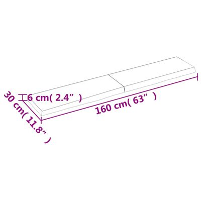 vidaXL Baðherbergisborðplata 160x30x(2-6) cm Ómeðhöndlaður Viður