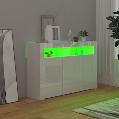 vidaXL Skenkur með LED-ljósum Háglans Hvítur 115,5x30x75 cm