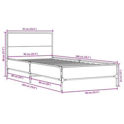 vidaXL Rúmgrind án Dýnu Reyktóna Eikarlitur 90x200 cm