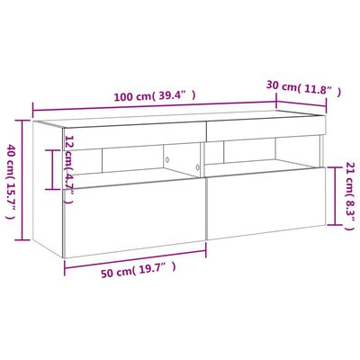 vidaXL Veggfestur Sjónvarpsskápur með LED ljósum Hvítur 100x30x40 cm