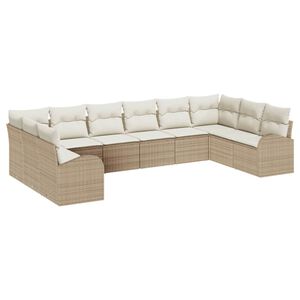 vidaXL Gar&eth;s&oacute;fa sett me&eth; p&uacute;&eth;i 10 pcs Beige og Hv&iacute;tt p&oacute;l&yacute;rattan