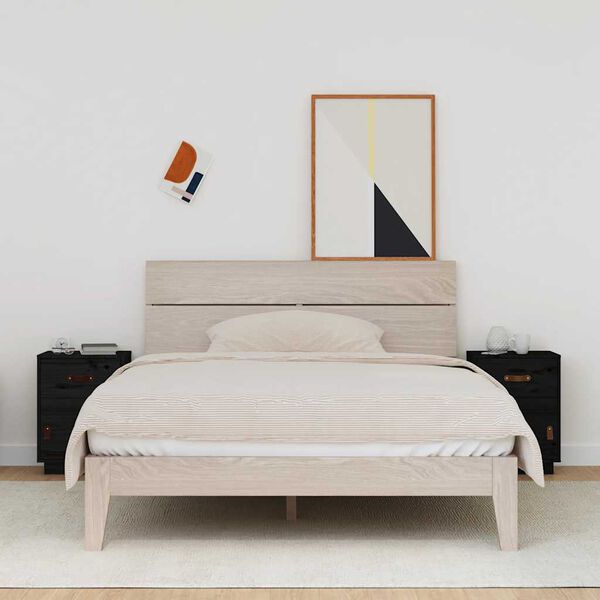 vidaXL Náttborð 2 stk. Svört 40x34x55 cm Gegnheil Fura