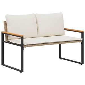 vidaXL Bekkur me&eth; p&uacute;&eth;i Beige og rj&oacute;ma hv&iacute;tur 115 x 65 x 72 cm Rattan