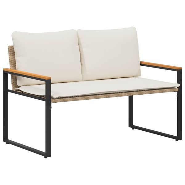 vidaXL Bekkur me&eth; p&uacute;&eth;i Beige og rj&oacute;ma hv&iacute;tur 115 x 65 x 72 cm Rattan