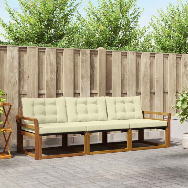 vidaXL &Uacute;ti s&oacute;fasett me&eth; p&uacute;&eth;i 3 pcs N&aacute;tt&uacute;rulegt og Krem