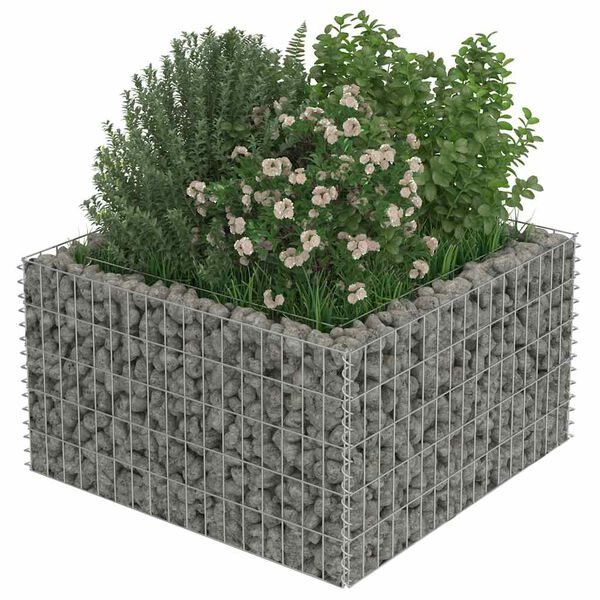 vidaXL Gabion Grj&oacute;tkassi Upph&aelig;kka&eth; Bl&oacute;maker S&iacute;nkh&uacute;&eth;a&eth; st&aacute;l 90x90x50 cm