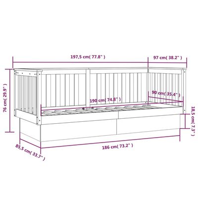 vidaXL Svefnsófi án Dýnu Hunangsbrúnn 90x190 cm Gegnheil Fura