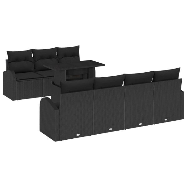 vidaXL Gar&eth;s&oacute;fa sett me&eth; p&uacute;&eth;i 8 pcs Svartur Poly rattan