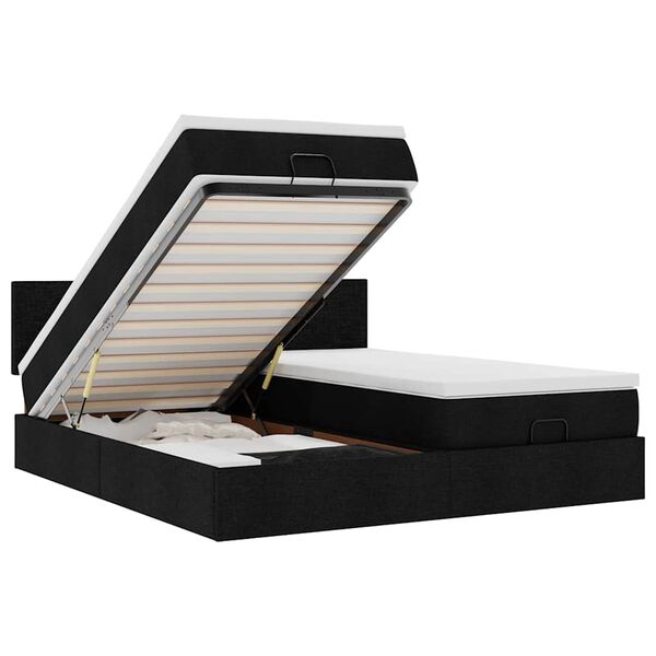 vidaXL Ottoman rúmgrind með dýnum Svartur 160x200cm Efni