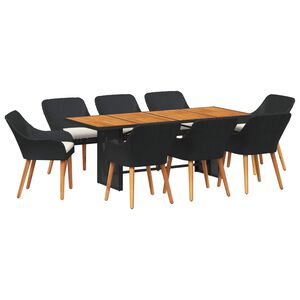 vidaXL Garður borðsett með púði 9 pcs Svartur pólýrattan
