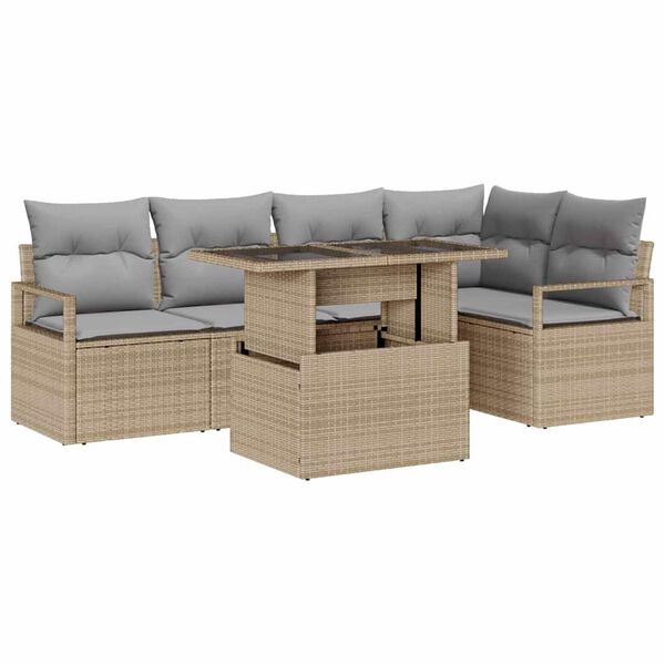vidaXL Gar&eth;s&oacute;fa sett me&eth; p&uacute;&eth;i 6 pcs Beige og lj&oacute;sgr&aacute;r p&oacute;l&yacute;rattan