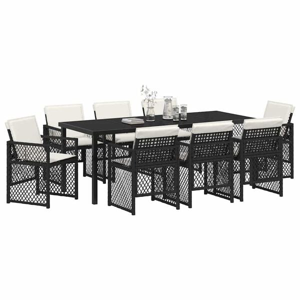 vidaXL Gar&eth;ur bor&eth;sett 9 pcs Svartur p&oacute;l&yacute;rattan