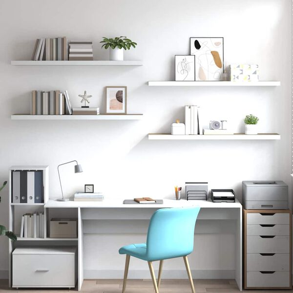 vidaXL Vegghengdar Hillur 4 stk. Eik og Hv&iacute;tur 120x23,5x3,8 cm MDF