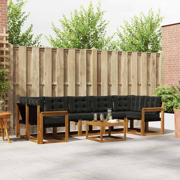 vidaXL &Uacute;ti s&oacute;fasett me&eth; p&uacute;&eth;i 8 pcs N&aacute;tt&uacute;rulegur og svartur