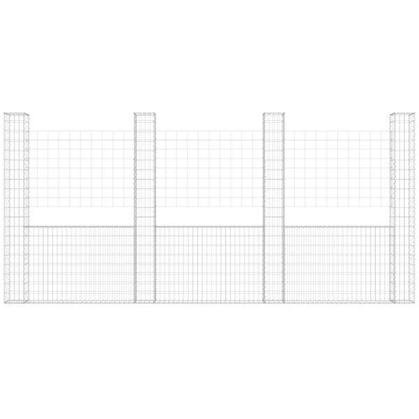 vidaXL U-laga Grjótkassi með 5 Stólpum Járn 500x20x200 cm