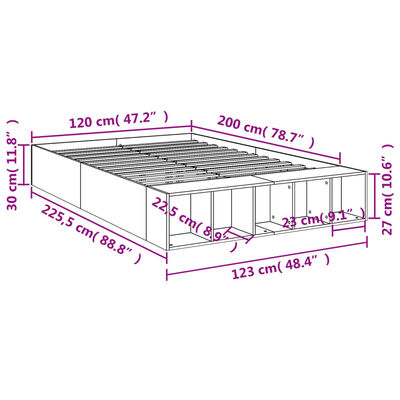 vidaXL Rúmgrind án Dýnu Reyktóna Eikarlitur 120x200 cm