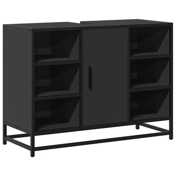 vidaXL Ba&eth;herbergisvasksk&aacute;pur Svartur 80x33x60 cm Samsettur Vi&eth;ur