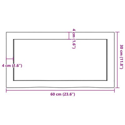 vidaXL Baðherbergisborðplata Dökkbrún 60x30x(2-4)cm Meðhöndlaður Viður