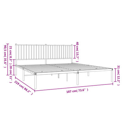 vidaXL Rúmgrind úr Málmi án Dýnu með Höfðagafli Svört 183x213 cm